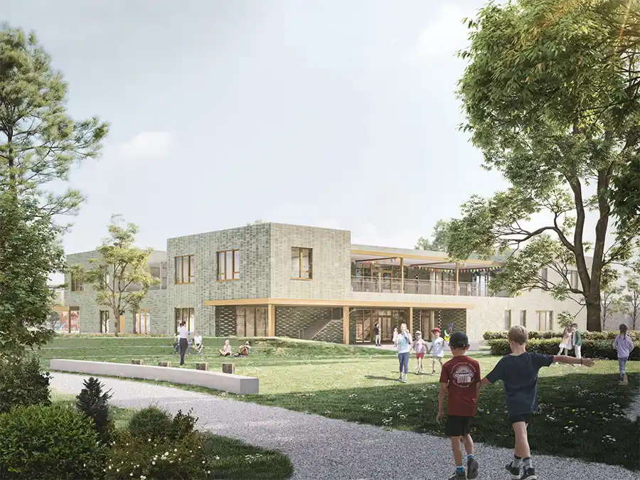 Symbolische eerste steen gelegd voor nieuwe schoolgebouwen in Lanaken - Atelier Claar